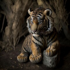 Illustration photo of a ferocious tiger animal with a black background. can be used for canvas, exhibition. Angry tiger, beautiful animal and his portrait