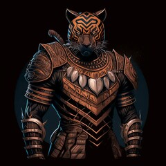illustration of tiger cartoon character for game with cloak and gun. can be used for characters in games, UI, websites and other promotional content