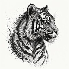 handdrawn tiger illustration for tattoo, canvas, home decoration, easy to use and isolated on white background.
