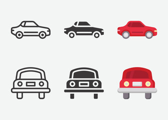 Car icon set. Different cars collection, Car in flat style and outline. Vector