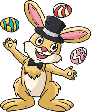 Bunny Juggling Easter Eggs Cartoon Colored Clipart