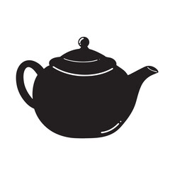 Chinese or Japanese clay pot vector icon silhouette isolated on plain white background. Vector drawing of cooking equipment for making tea with flat cartoon drawing style.