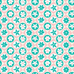 Abstract Retro Florals Geometric Diamond Squares Background Hand Drawn Trendy Minimalist Seamless Vector Pattern Stylish Compatible Colors Perfect for Allover Fabric Print or Wrapping Paper