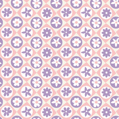 Abstract Retro Florals Geometric Diamond Squares Background Hand Drawn Trendy Minimalist Seamless Vector Pattern Stylish Compatible Colors Perfect for Allover Fabric Print or Wrapping Paper