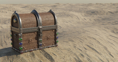 treasure chest with gems in a desert at daytime