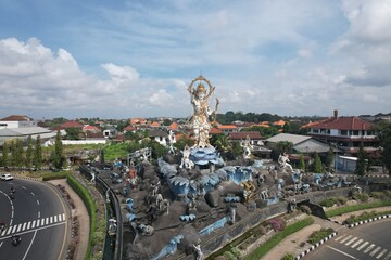 Aerial Picture of statue of Hindu god Shree Ram nd the monkey Army building a bridge Ram setu...