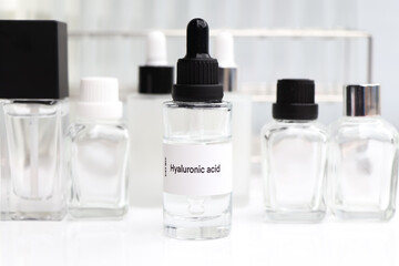 Hyaluronic acid in a bottle, chemical ingredient in beauty product