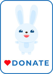 Charity and donation sticker, label, badge and logo Donate cart design Rabbit, heart and text