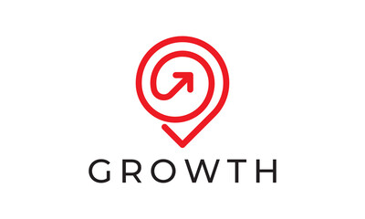 pin grow logo design. gps map point with arrow combination. concept of logistics, financial, cargo, order vector icon.