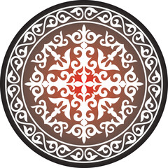 Vector red round kazakh ornament shanyrak. circle on the roof of the yurt. Patterns of the peoples of the great steppe. Asian border in a circle. Mongolia, Kalmykia, Bashkiria, Buryatia, Kyrgyzstan.