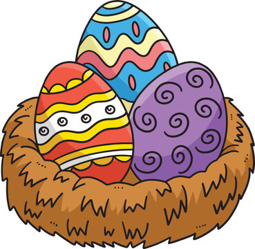 Easter Eggs in Nest Cartoon Colored Clipart 