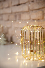 Gold Christmas decor with lights