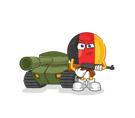 belgium soldier with tank character. cartoon mascot vector