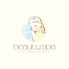 Minimal beautiful woman logo and leaf design in elegant line art style logo.