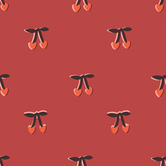 Retro cherry fruit seamless pattern with 50s and 60s vibes. Valentine's Day ditsy repeat for wrapping paper, fabric