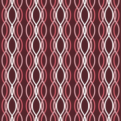 Vector seamless pattern. Vertical wavy lines intertwined. Illustration for holiday backgrounds, Valentines, greeting card designs, textiles, packaging, and wallpaper. Pink, brown, white. Art Deco.