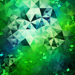 Green triangle abstract background. Green triangle abstract texture. Template for Saint Patrick's Day greeting card. Copy space. Place for text.