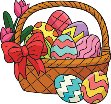 Easter Eggs Basket Cartoon Colored Clipart 