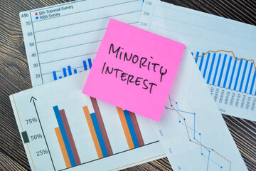 Concept of Minority Interest write on sticky notes isolated on Wooden Table.