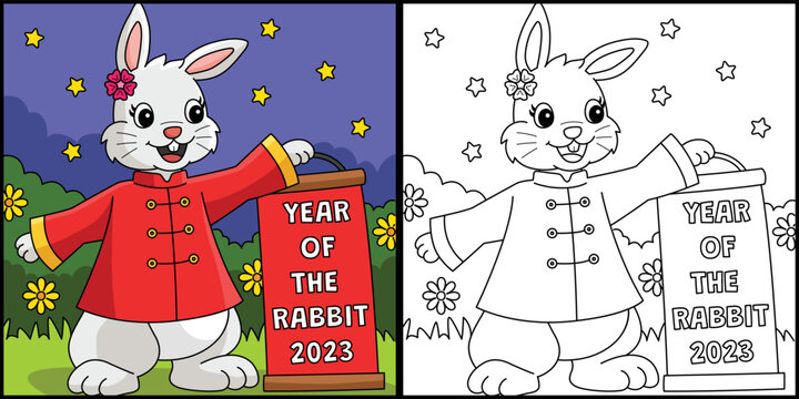 Year Of The Rabbit 2023 Coloring Page Illustration