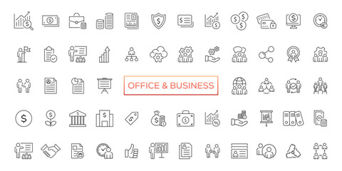 Set Vector Flat Line Icons Office and Business