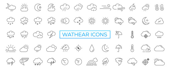 Weather icons set in line style, Weather isolated on white background. Clouds logo and sign, vector illustration