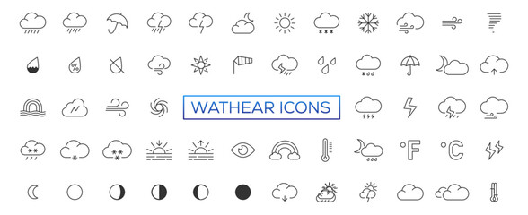 Weather icons set in line style, Weather isolated on white background. Clouds logo and sign, vector illustration