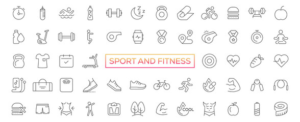 Fototapeta na wymiar Sport and fitness - minimal thin line web icon set. Outline icons collection. Simple vector illustration