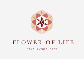 Logo flor de la vida forma geometría sagrada dorado rosa alternativo terapias naturales redondo actual moderno