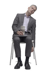 Businessman sitting on a chair and sleeping PNG file no background