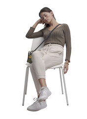 Young teenager sitting on a chair and sleeping PNG file no background
