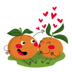 Illustration of a cute couple of tangerines very funny and in love