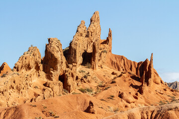 Fairytale canyon or Skazka Canyon, Natural park of colorful rocks near Issyk-Kul lake, Kyrgyzstan.