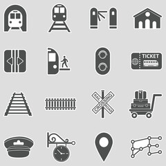 Railway Icons. Sticker Design. Vector Illustration.