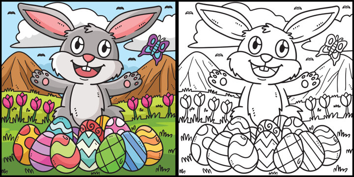 Bunny with Easter Egg Coloring Page Illustration