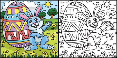 Bunny with Big Easter Egg Coloring Illustration