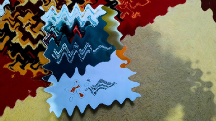 Abstract background with wave filter, has a composition of various colors such as red, yellow, black, blue, and white.