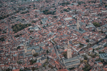 Views from above of Belgium from an airplane. Different city views of the air.