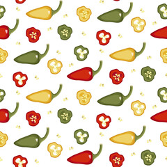 Seamless pattern of red, yellow, green Pepper