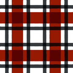 Gingham seamless pattern. Red and black watercolor checkered plaid, rustic tartan and buffalo check plaid vector background