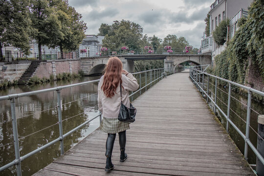 The beautiful, underrated city of Mechelen in Belgium with stunning architecture. Dijle path in Mechelen near the river. 