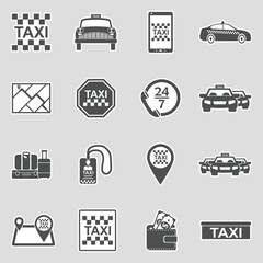 Taxi Service Icons. Sticker Design. Vector Illustration.