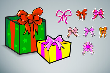 Set of boxes with ribbons