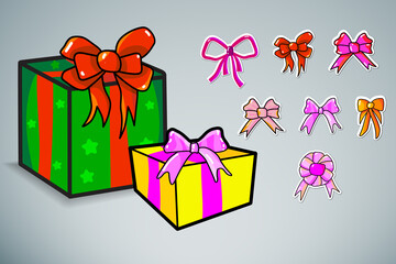Set of boxes with ribbons