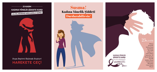 International Day for the Elimination of Violence Against Women Poster, Flyer, Social Media Translate: Kadına Yönelik Şiddete Karşı Uluslararası Mücadele Günü Poster, Afiş, Broşür