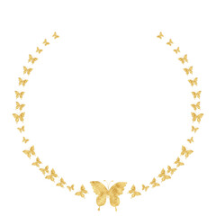 Gold Frame with butterfly decoration. Golden border.