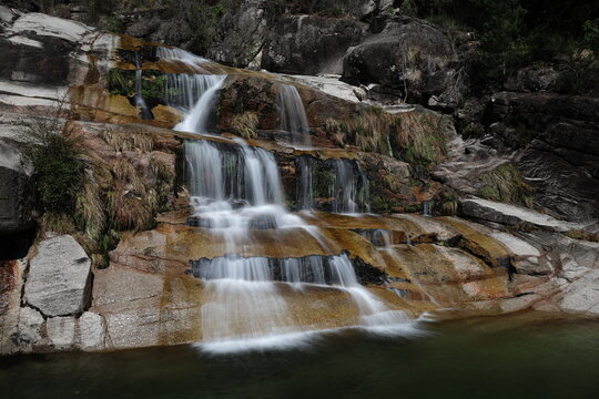 A view of the Cascata Fecha de Barjas waterfalls in the Peneda-Geres National Park in Portugal