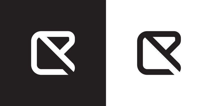 Minimal CR logo. Icon of a RC letter on a luxury background. Logo idea based on the CR monogram initials. Professional variety letter symbol and RC logo on black and white background.