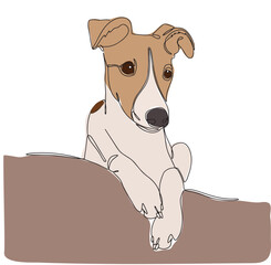 Portrait of a dog in one line. Whippet ,greyhound realistic silhouette outline on white background. Lineart. The small English greyhound breed. Vector illustration