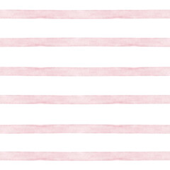 Fototapeta premium Watercolor seamless pattern with pink strips. Isolated on white background. Hand drawn clipart. Perfect for card, fabric, tags, invitation, printing, wrapping.